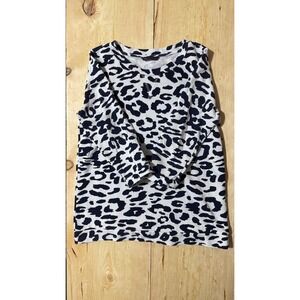 M&S Collection Women's‎ Leopard Print Sweatshirt White Navy Blue Cotton UK 12